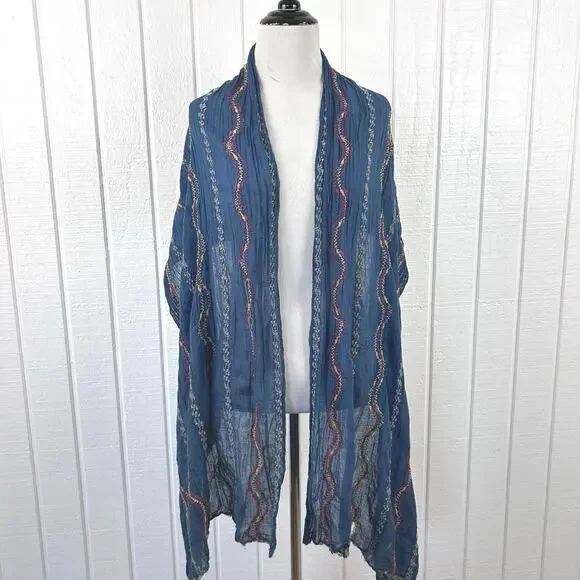 Unbranded Women Scarf Head Neck One Size Embroidered Blue Festival Boho Hippie - Picture 3 of 6